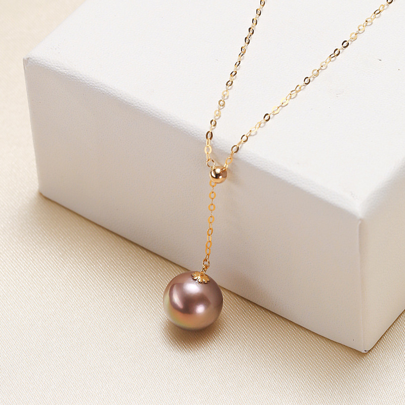 9mm Purple Edison Pearl with 18K gold chain