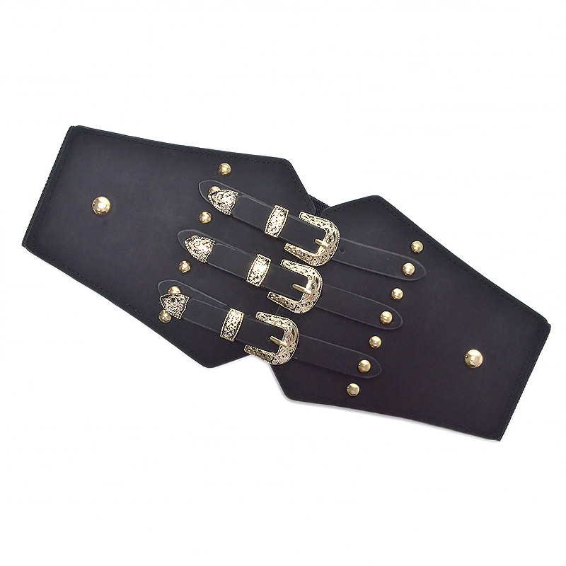 Black black gold buckle