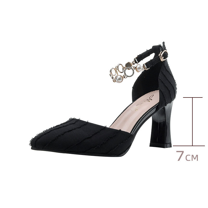 [ Thick Heel ] Black 7CM