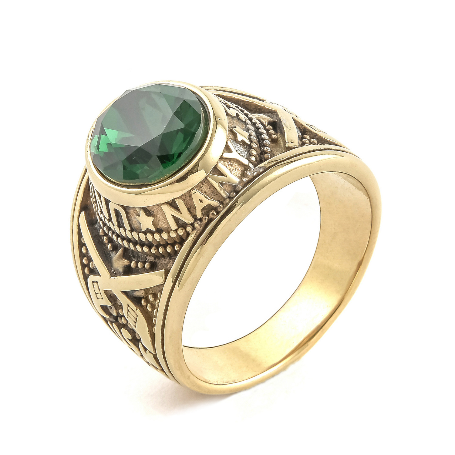 7:gold plated with green rhinestone