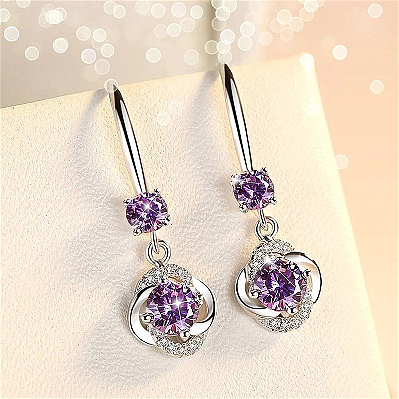 2 platinum color plated with purple rhinestone