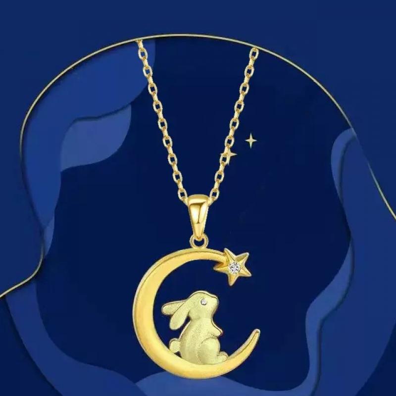 Rabbit pendant necklace under the moon