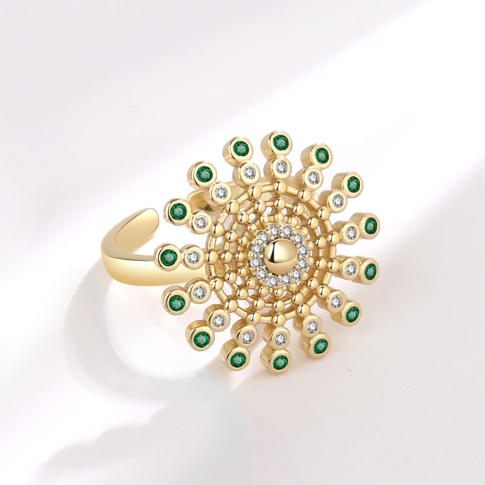 2:gold color plated with green rhinestone