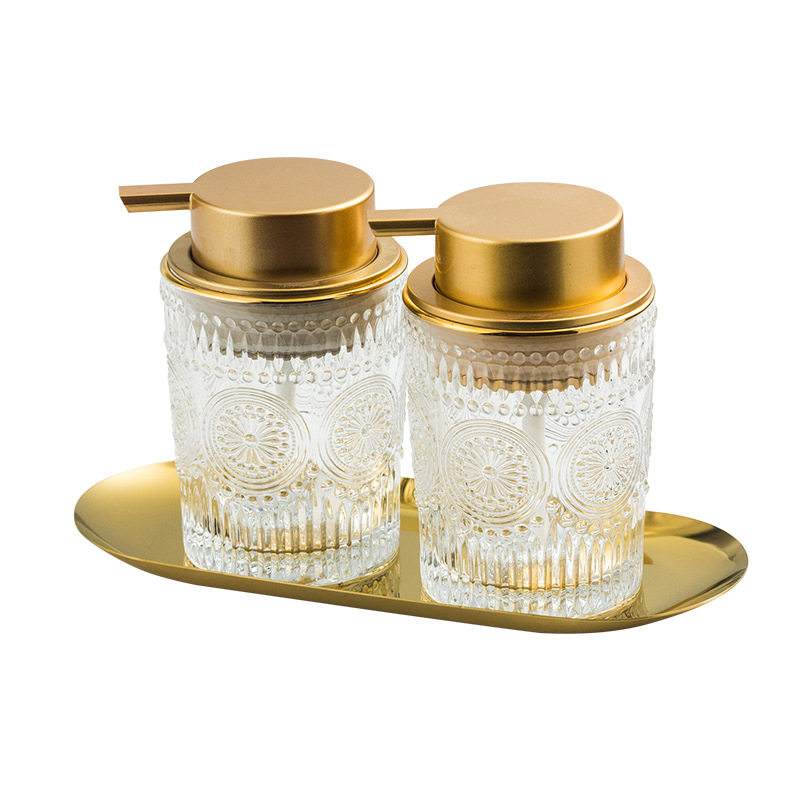 Glass bottle pair   metal tray