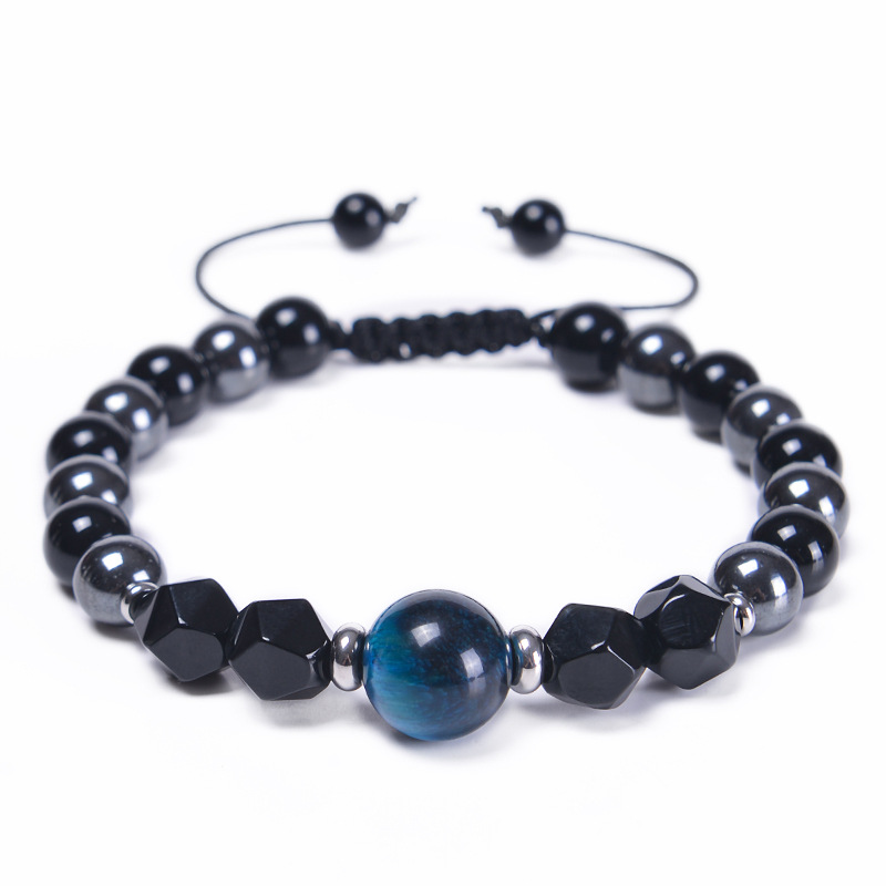 Blue tiger eye + black bead + black gallstone