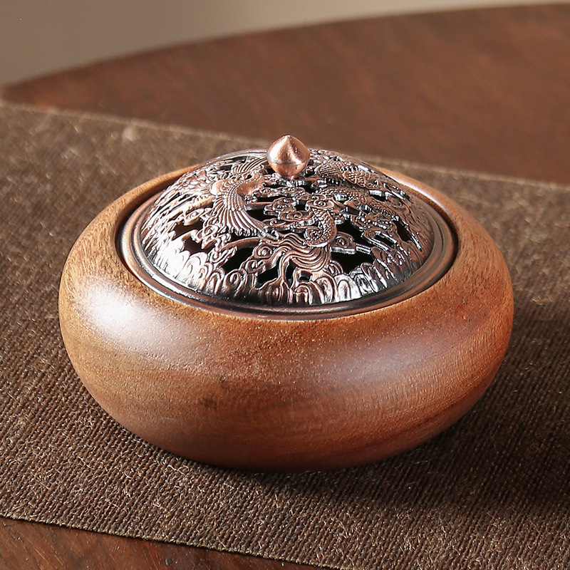 Dragon Phoenix flower pear incense burner rose gold cover