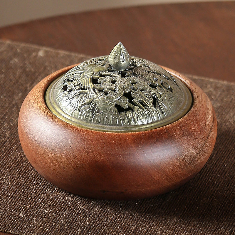 Dragon and Phoenix pear incense burner bronze burner cover