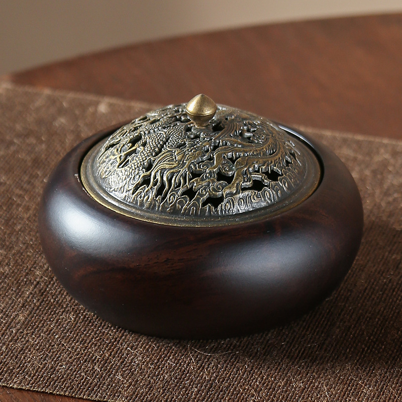 Dragon and Phoenix Black sandalwood stove bronze stove cover