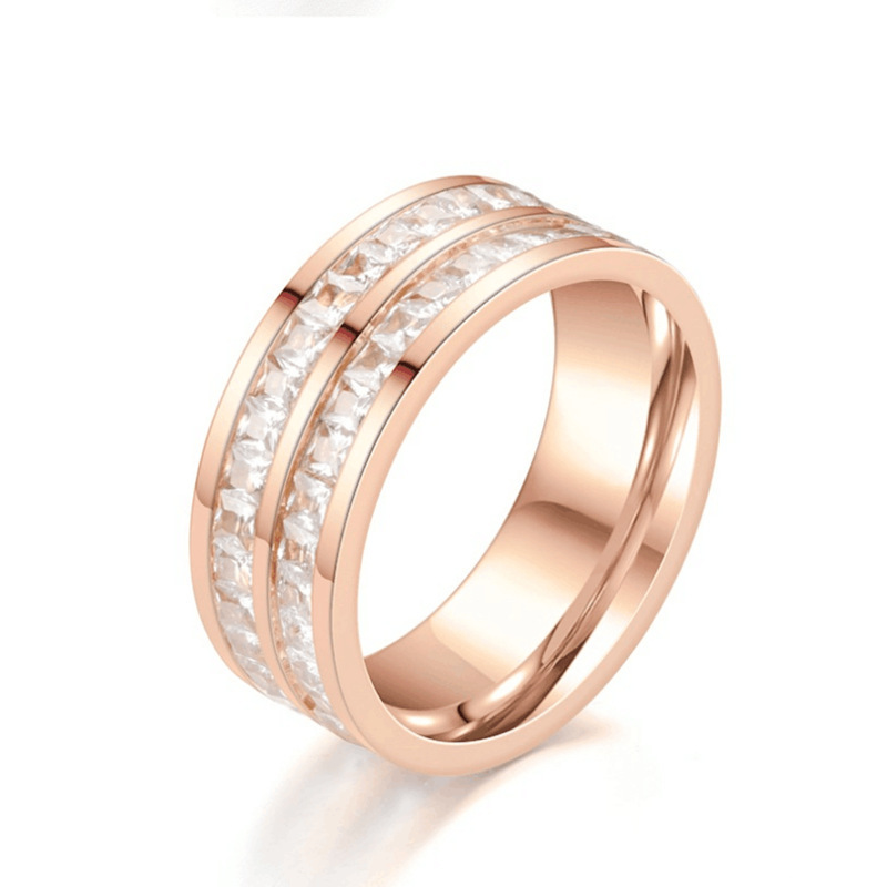 Rose gold - double-row small square zirconium US S