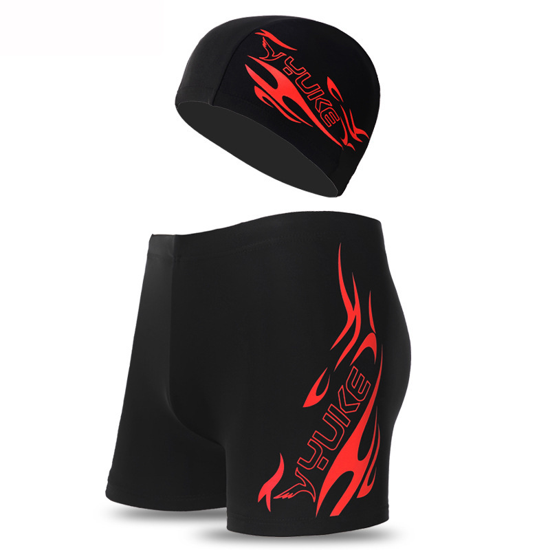 Red (trunks   swim cap)