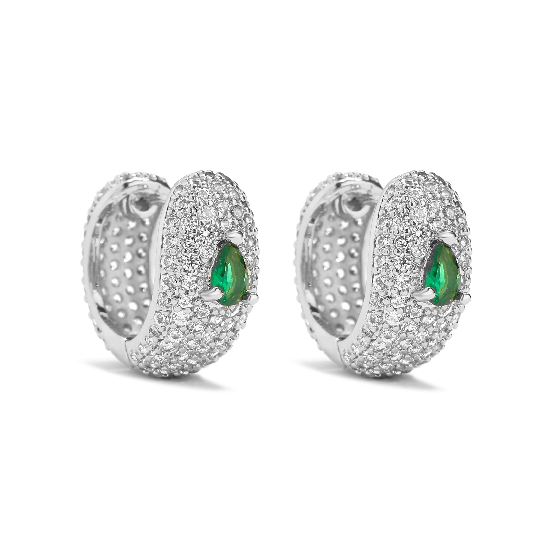 7:White Gold Green Drop Earrings 1 pair