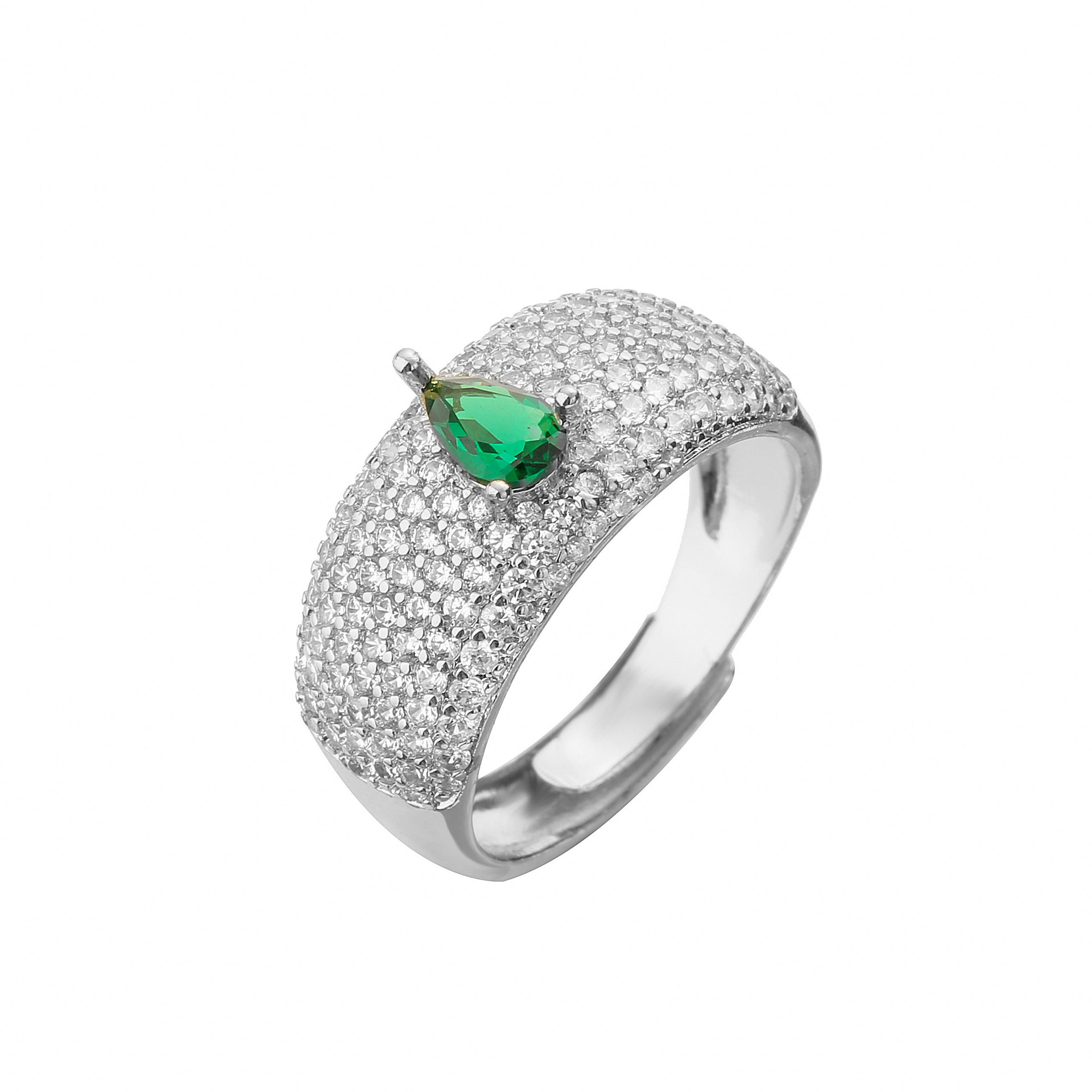 White Gold Green Drop Ring 1pcs