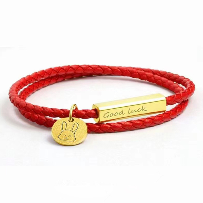 Rabbit pendant-double red rope gold buckle