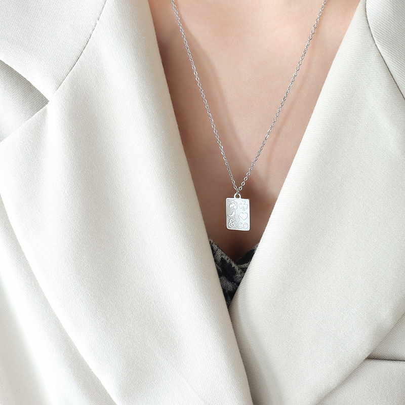 Steel square plaque necklace - 46cm