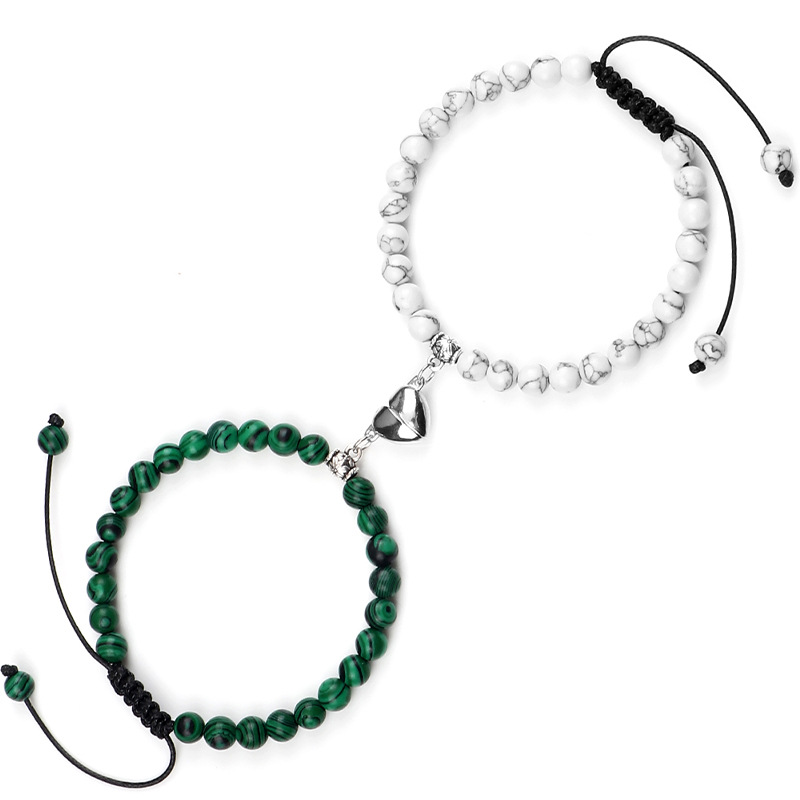 Synthetic malachite + black line white turquoise