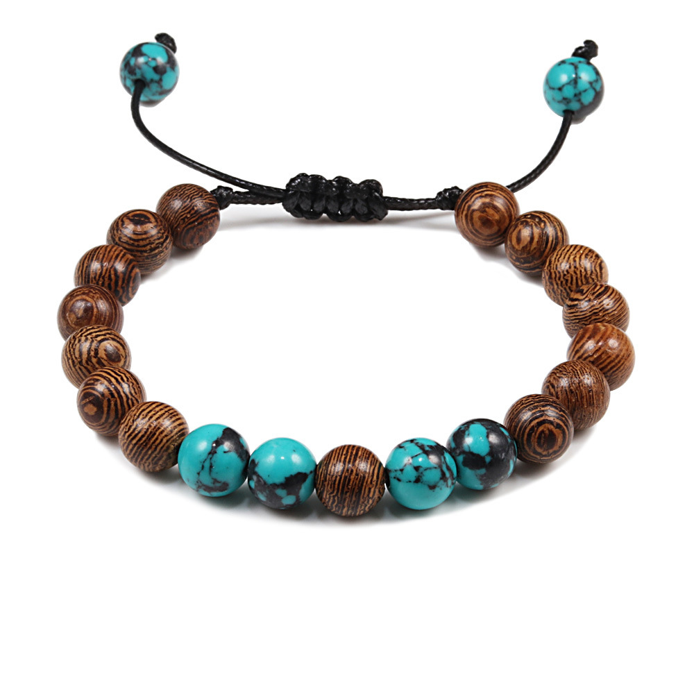 Wood beads + blue and black turquoise