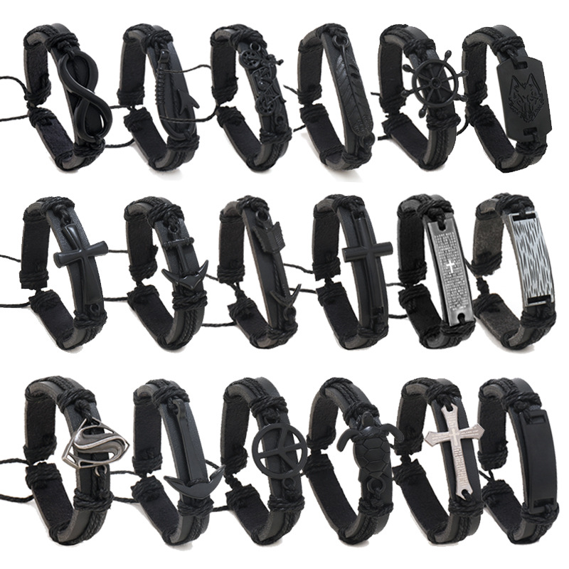 1:18 black leather bracelets