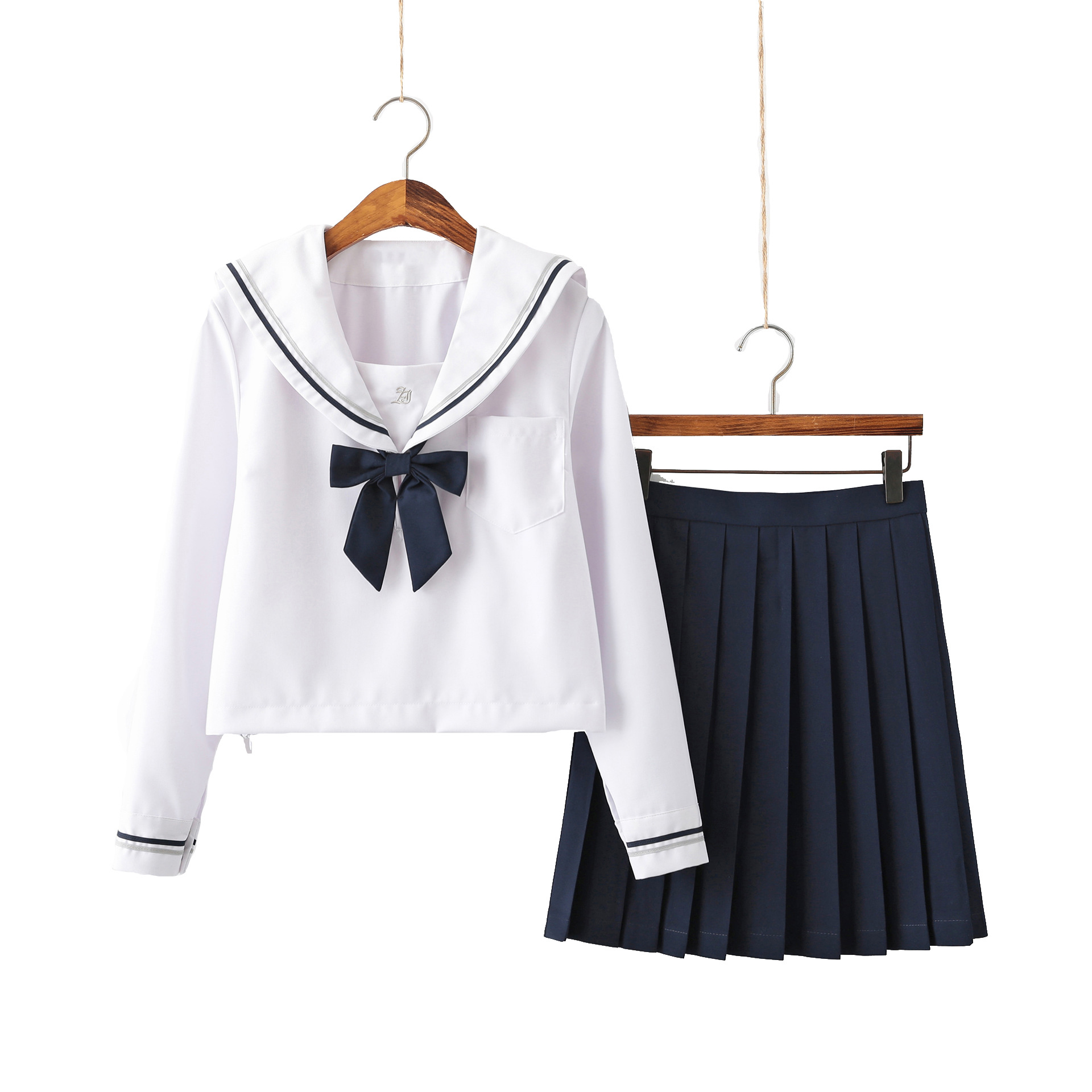 [Kishi Jing long sleeve   navy blue short skirt   navy blue bow tie]