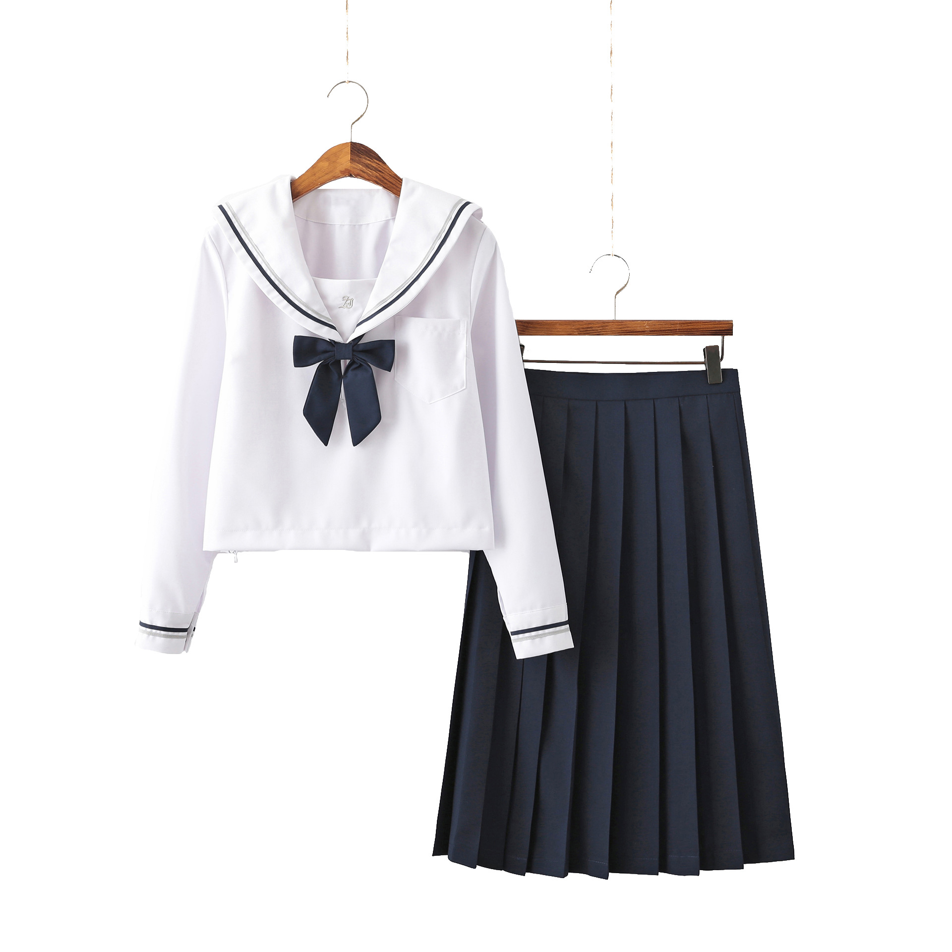 [Kishi Jing Long sleeve   navy blue mid-skirt   Navy blue bow tie]