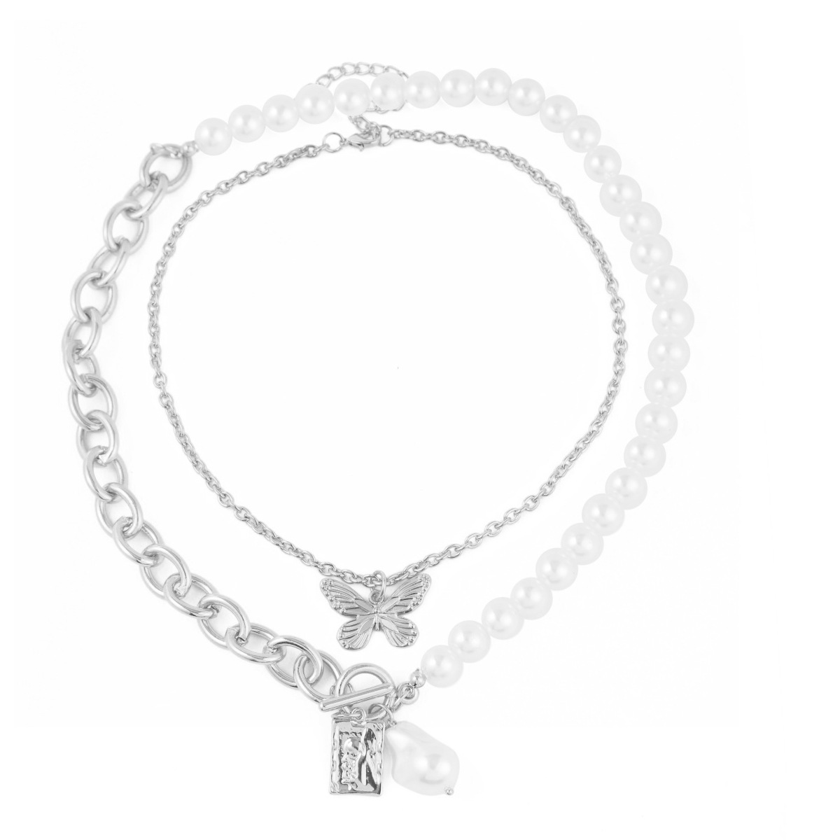 ⑨N2104-9 Silver Butterfly Pearl Chain