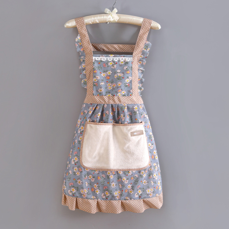 Suspenders Canvas Floral Princess Skirt Towel Pocket Blue