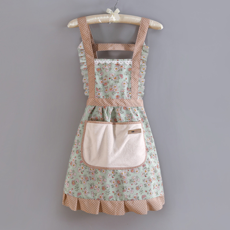 Suspenders Canvas Floral Princess Skirt Towel Pocket Green