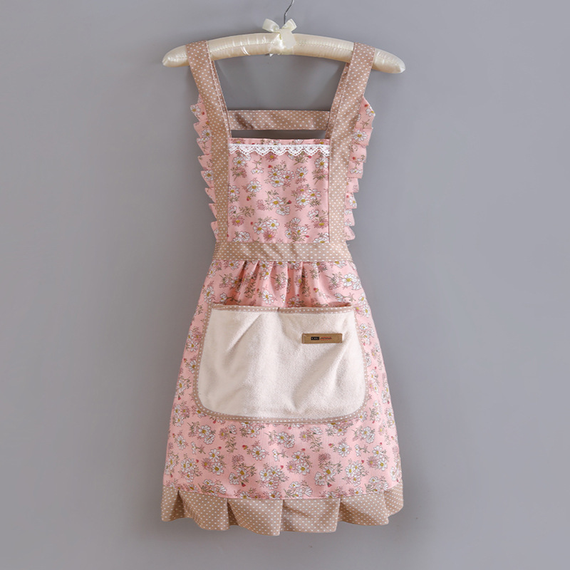 Suspenders Canvas Floral Princess Skirt Towel Pocket Pink