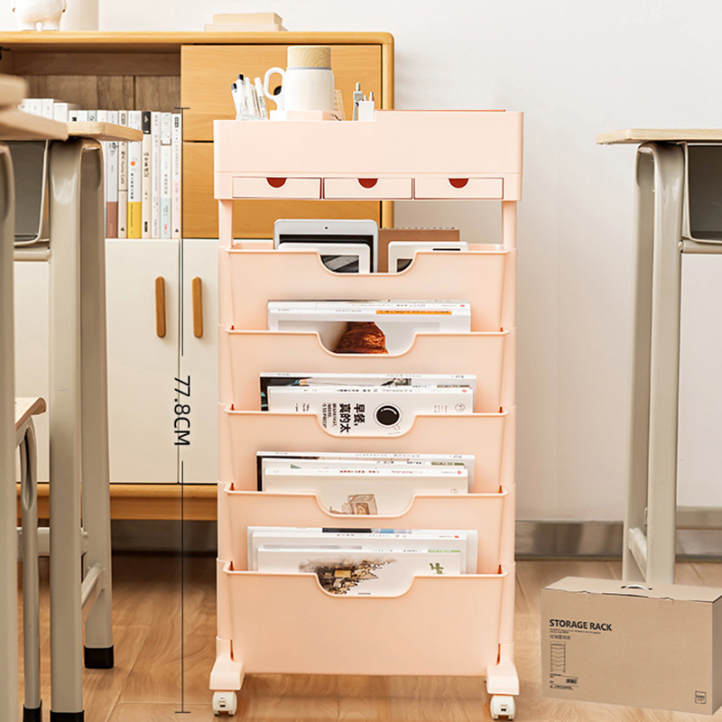 pink- Three drawers with wheels