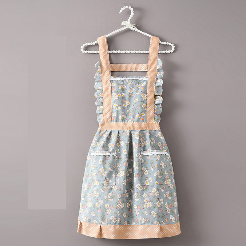 Floral princess dress with canvas braces- Turquoise