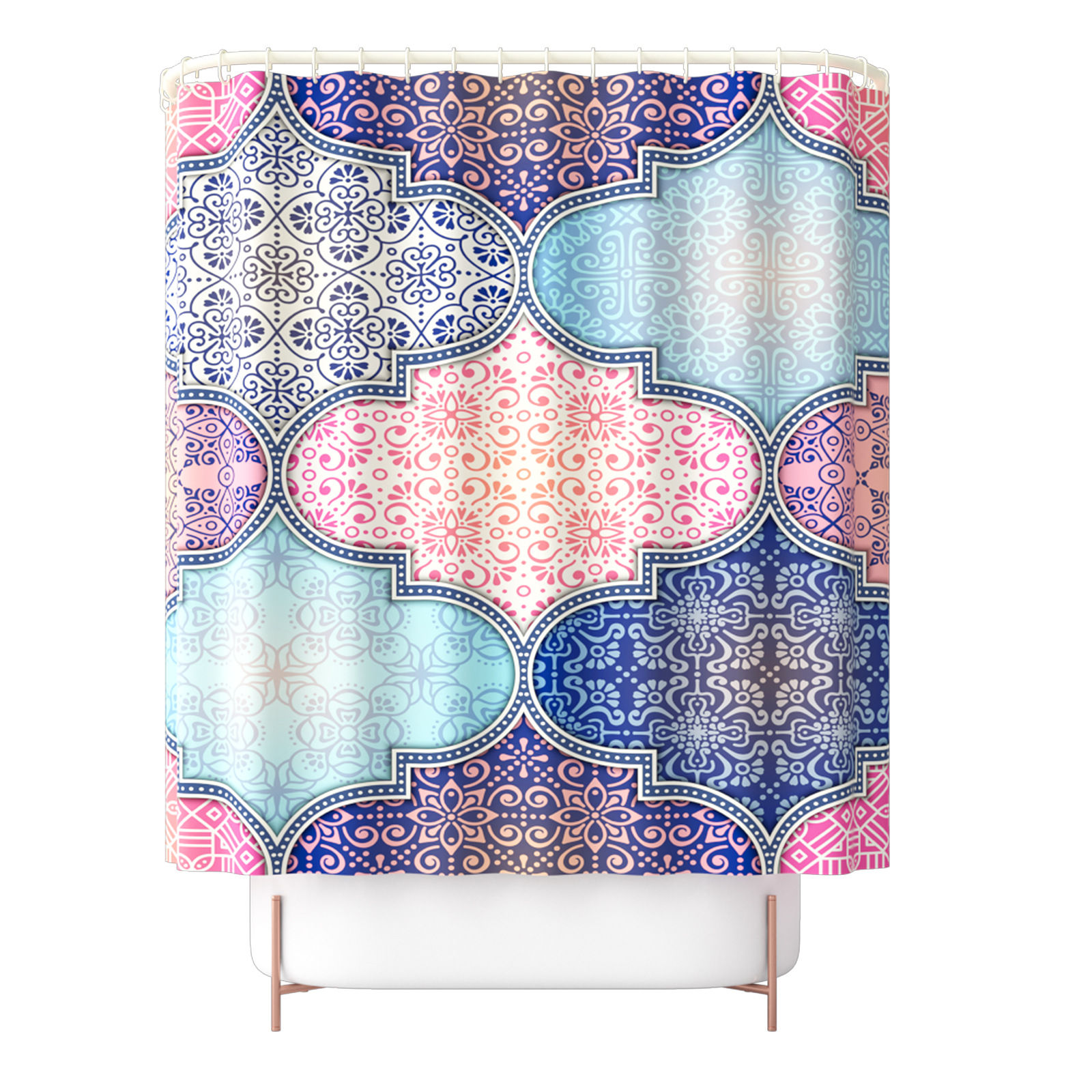 Lantern print shower curtain pink