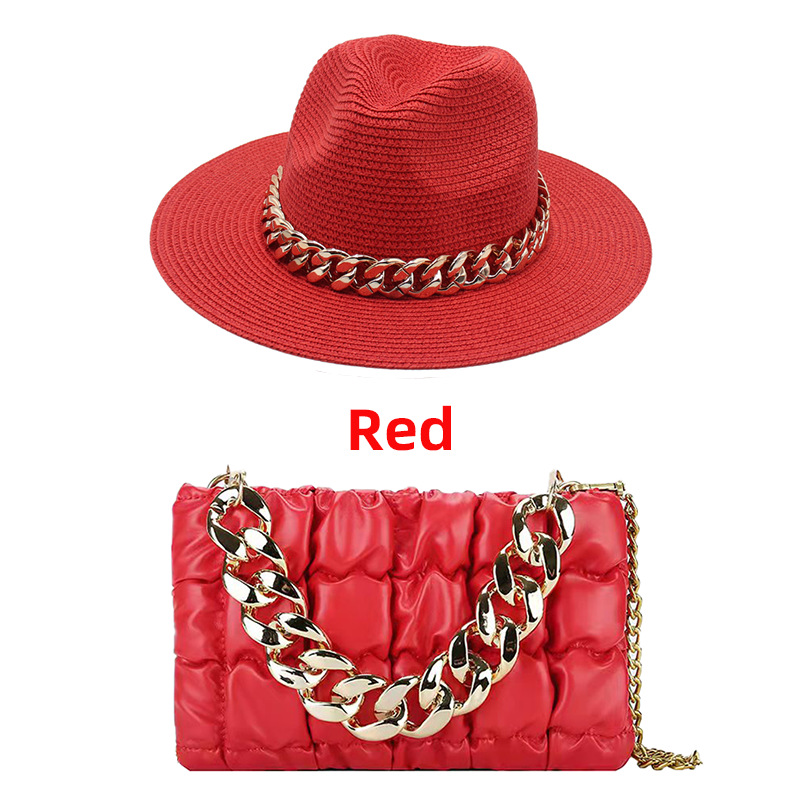 red hat and bag