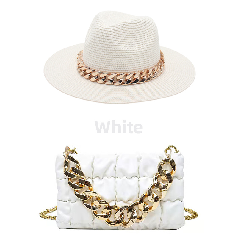 white hat and bag