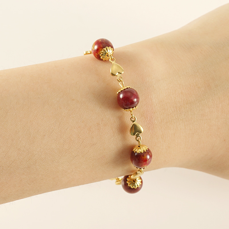 Amber dark red five beads