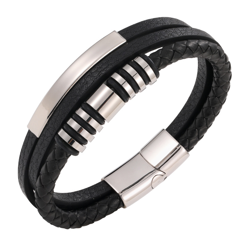 Black leather and steel 19CM(inner ring length)