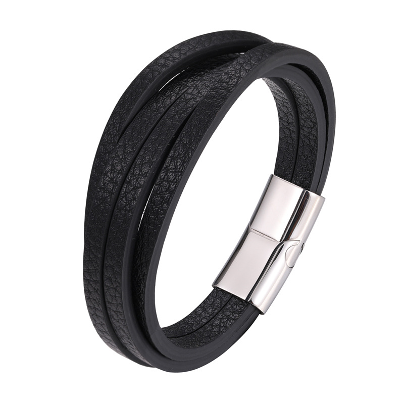 4:Black leather steel buckle 23cm