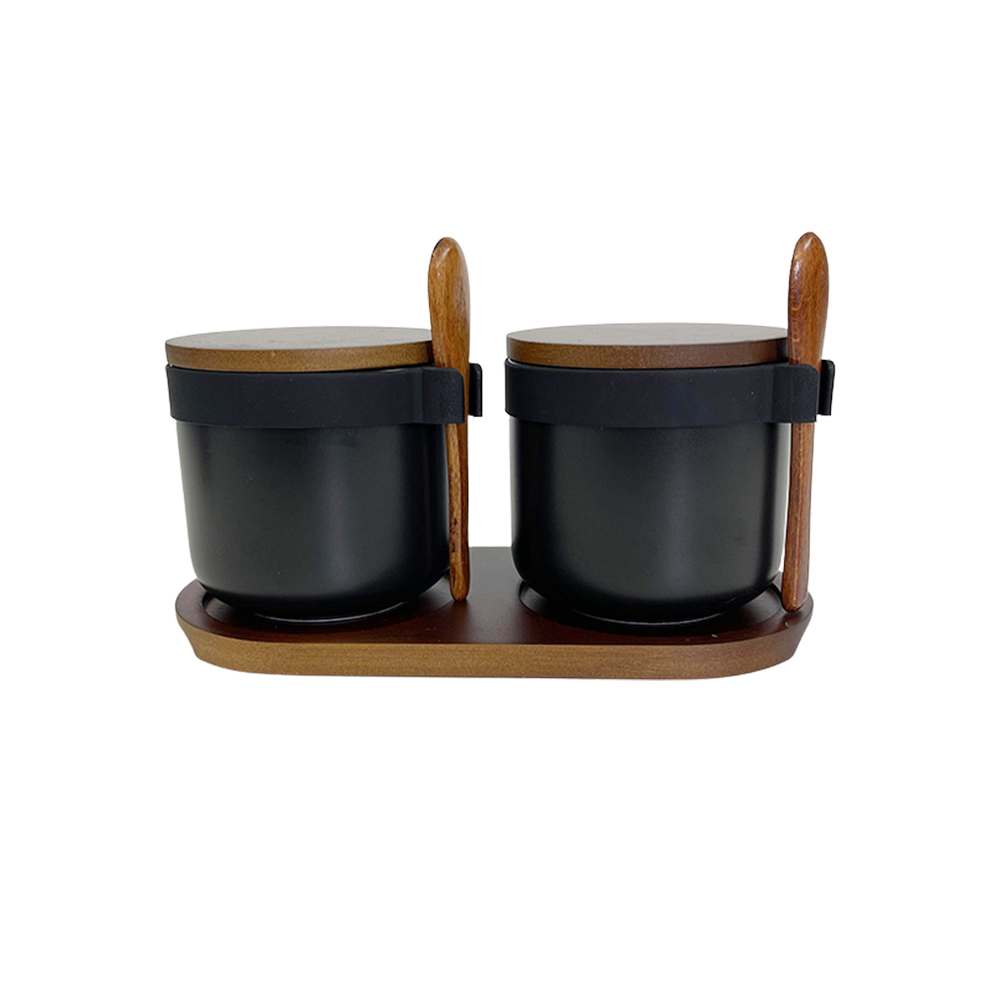 2-piece seasoning jar - Matte black (with wooden spoon   spoon buckle)