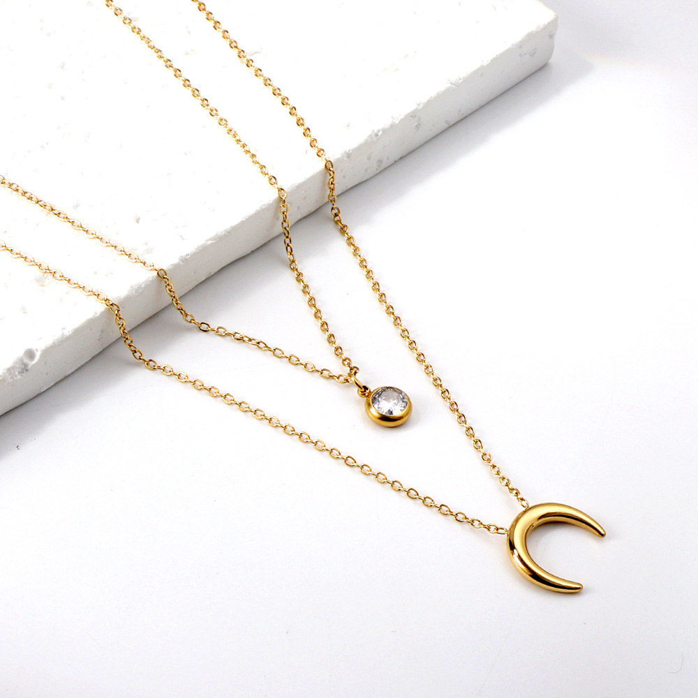 1:Moon white diamond pendant double chain