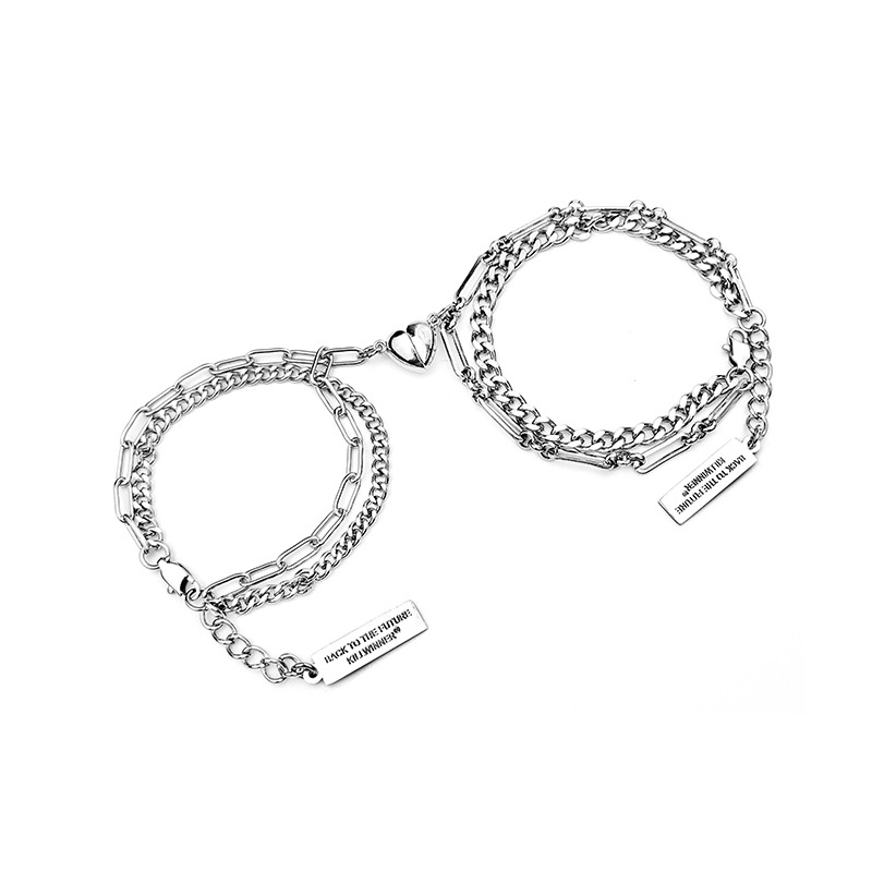 Double stainless steel love bracelet with white la