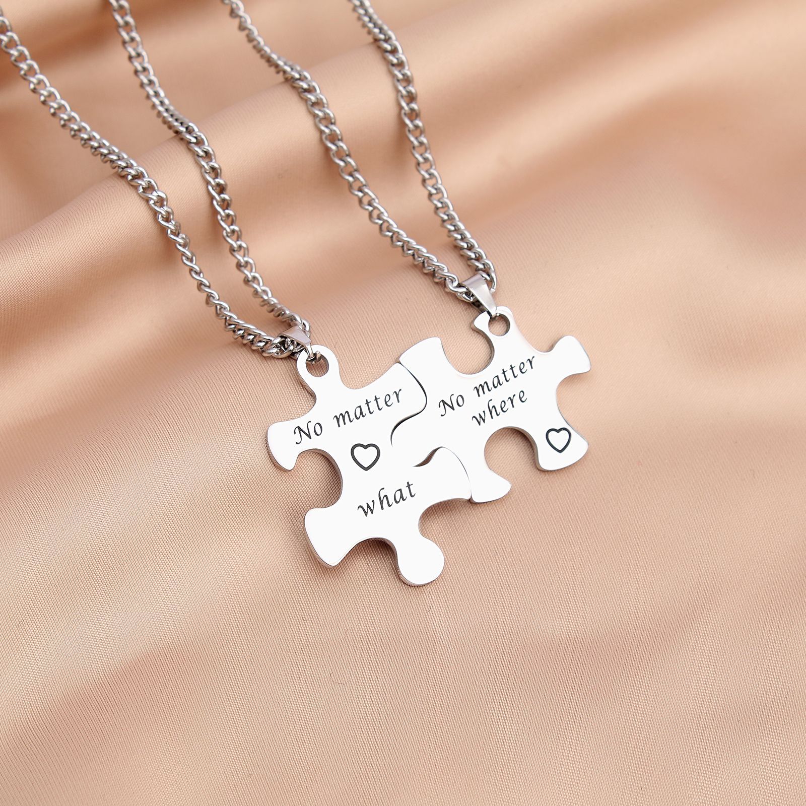 Jigsaw necklace A stainless steel chain pair