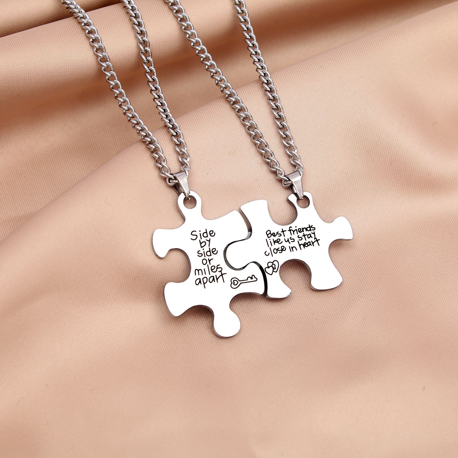 Puzzle necklace C stainless steel chain pair