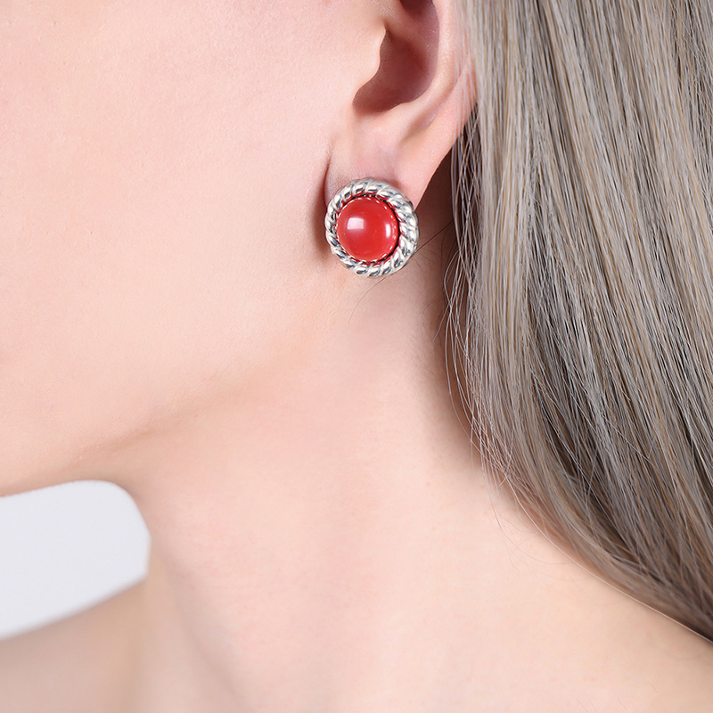 1:Steel red turquoise earrings