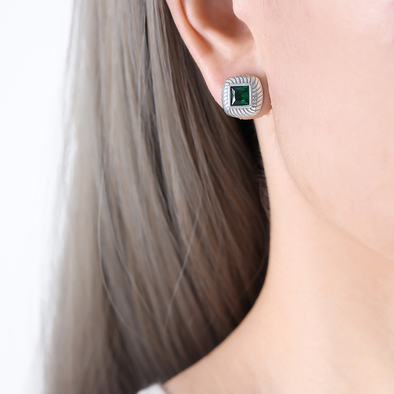 Steel Green glass earrings