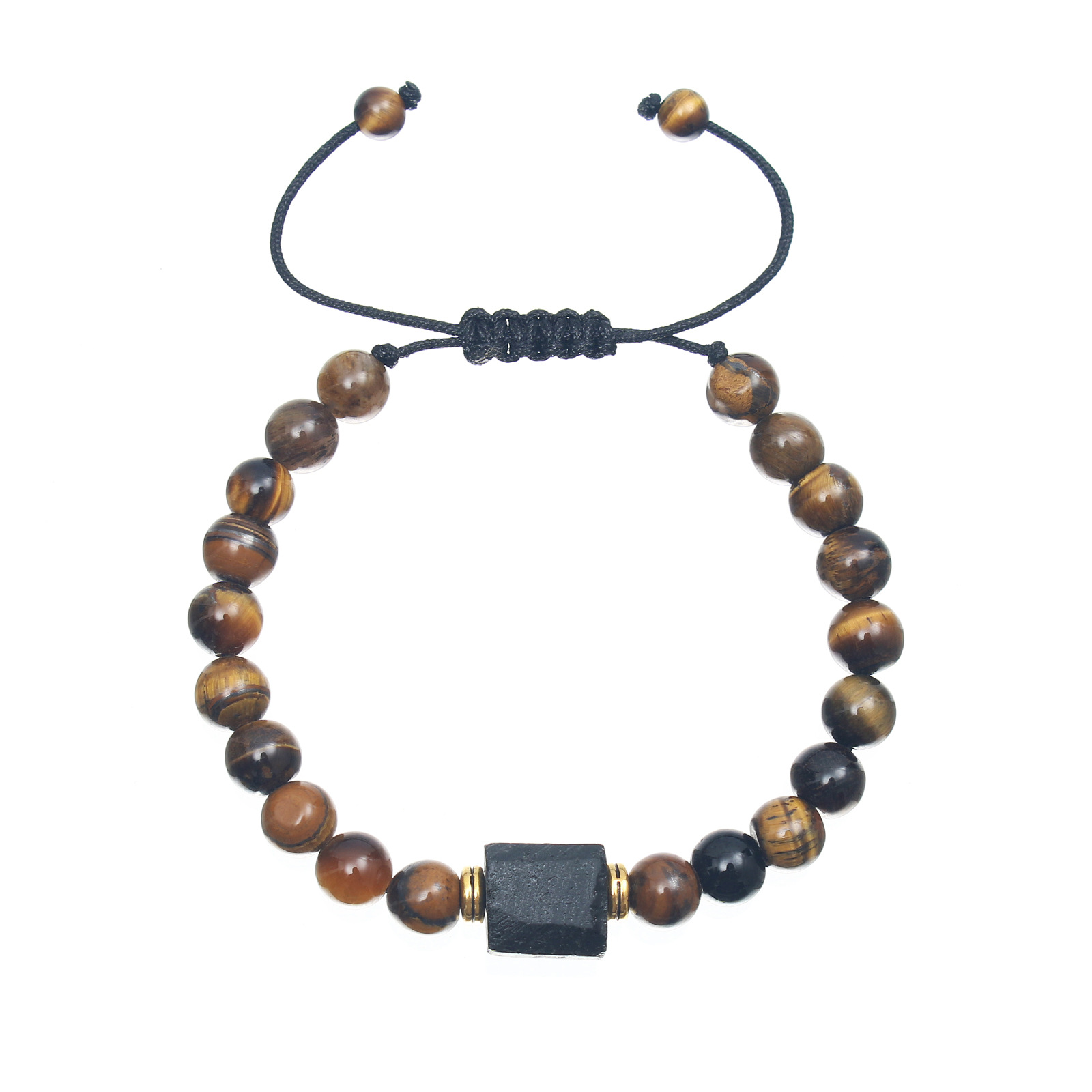 Yellow tiger eye black bead tourmaline