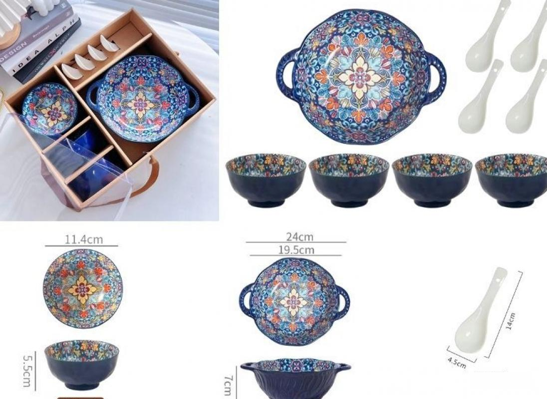 Baroque blue soup bowl 9-piece set