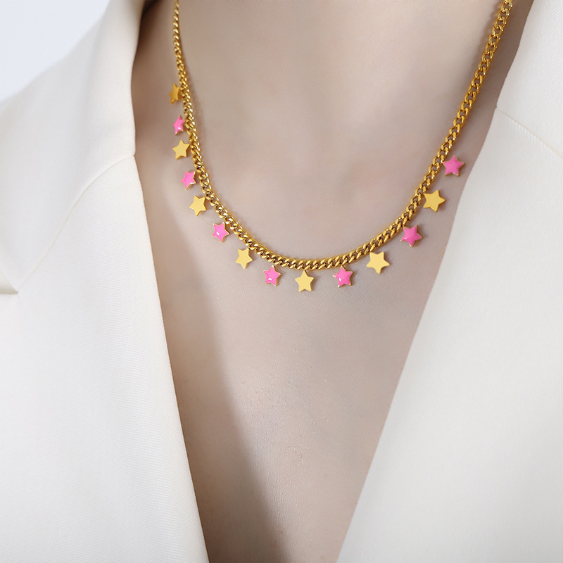 10:P1499-powder drop oil gold necklace