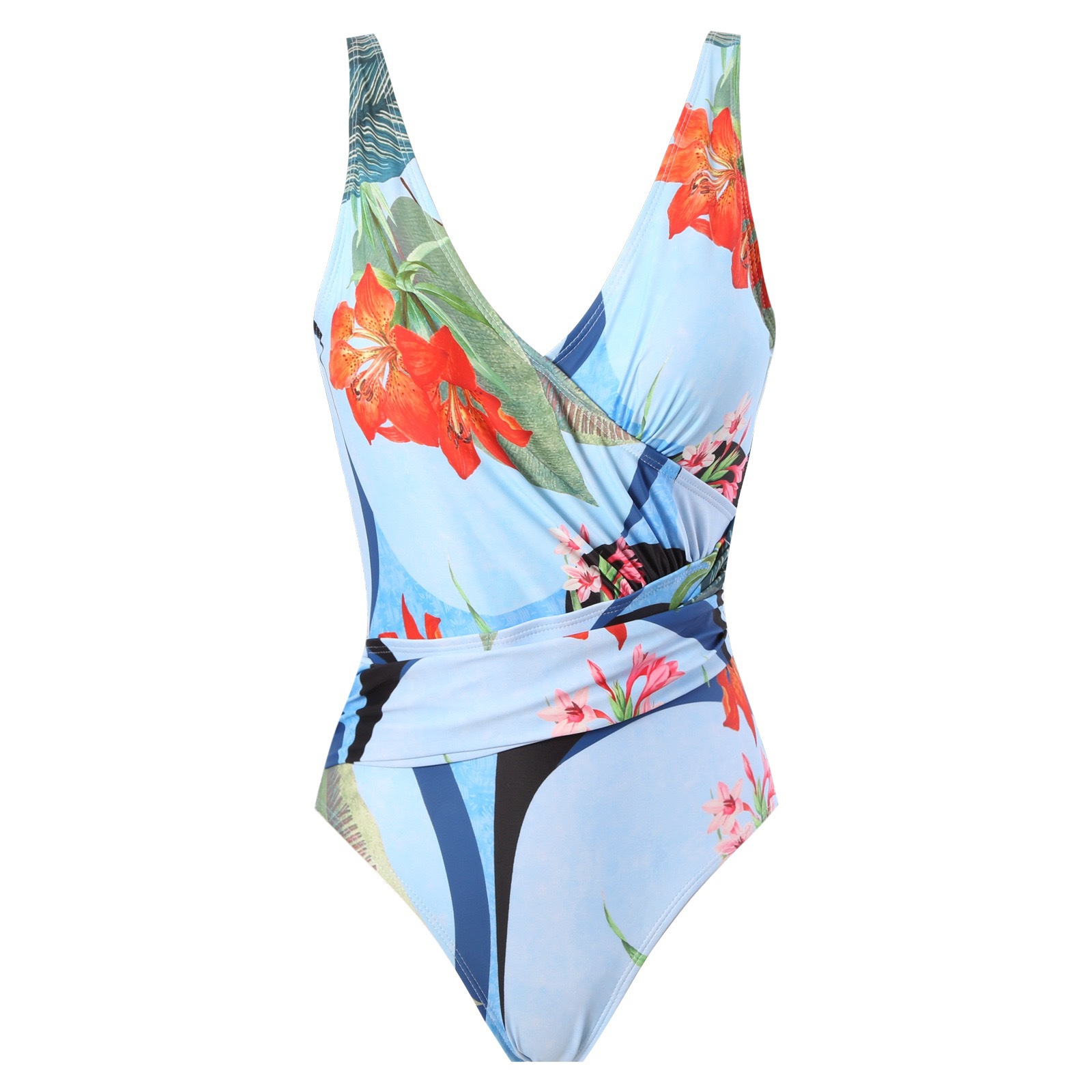 blue one-piece swimsuit