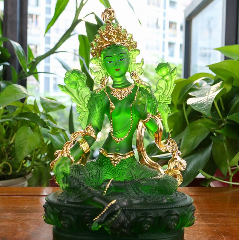 Height 23cm green Tara gold painted face