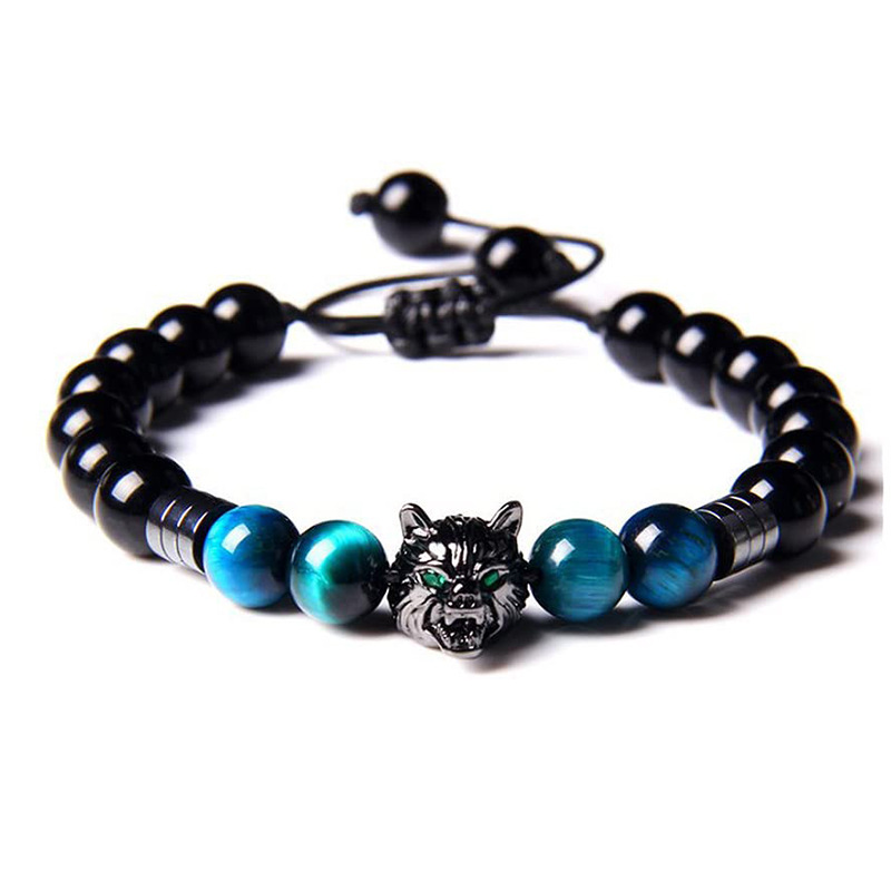 1:A-Black Obsidian and sky blue tiger eye