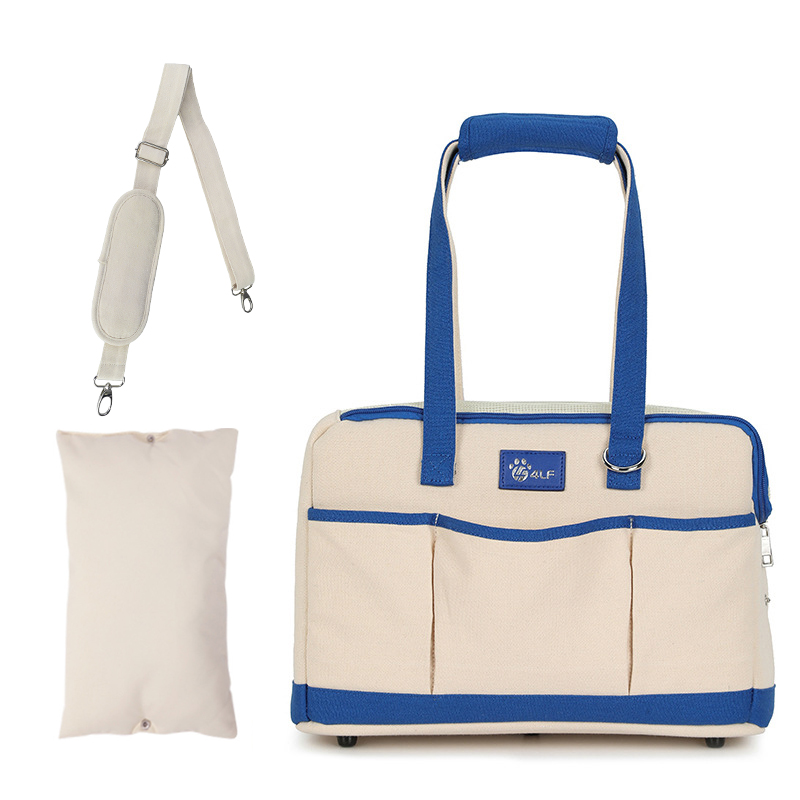 Blue canvas with shoulder straps