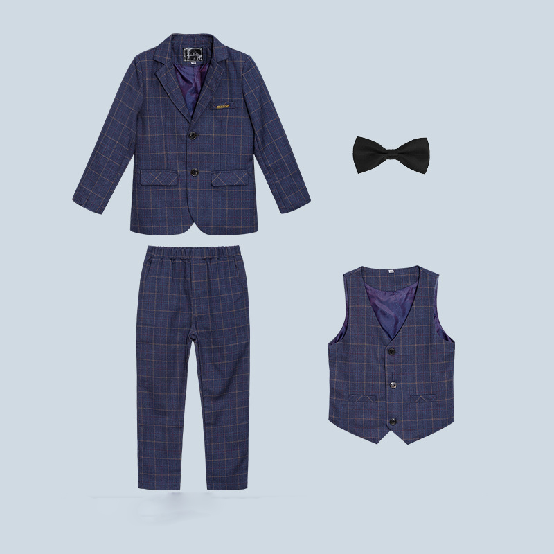 Gray check four-piece set